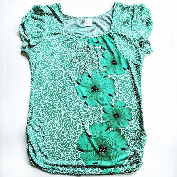 Green floral cap sleeve blouse - Picture 2 of 8